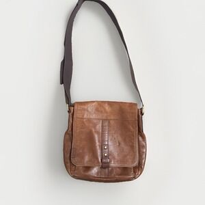 Vintage FOSSIL Travis City Crossbody Messenger Bag Brown Leather/canvas Strap